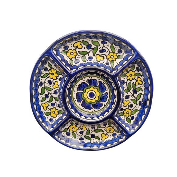 Perfect Day Five-Part Server Hand-painted Ceramic Tableware Blue Yellow - Picture 1 of 8